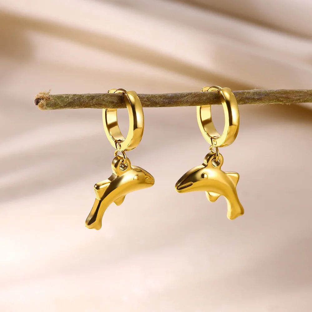 Brincos de argola de concha de estrela do mar de água doce para mulheres elegantes de aço inoxidável cor dourada aretes acessórios de joias de natal