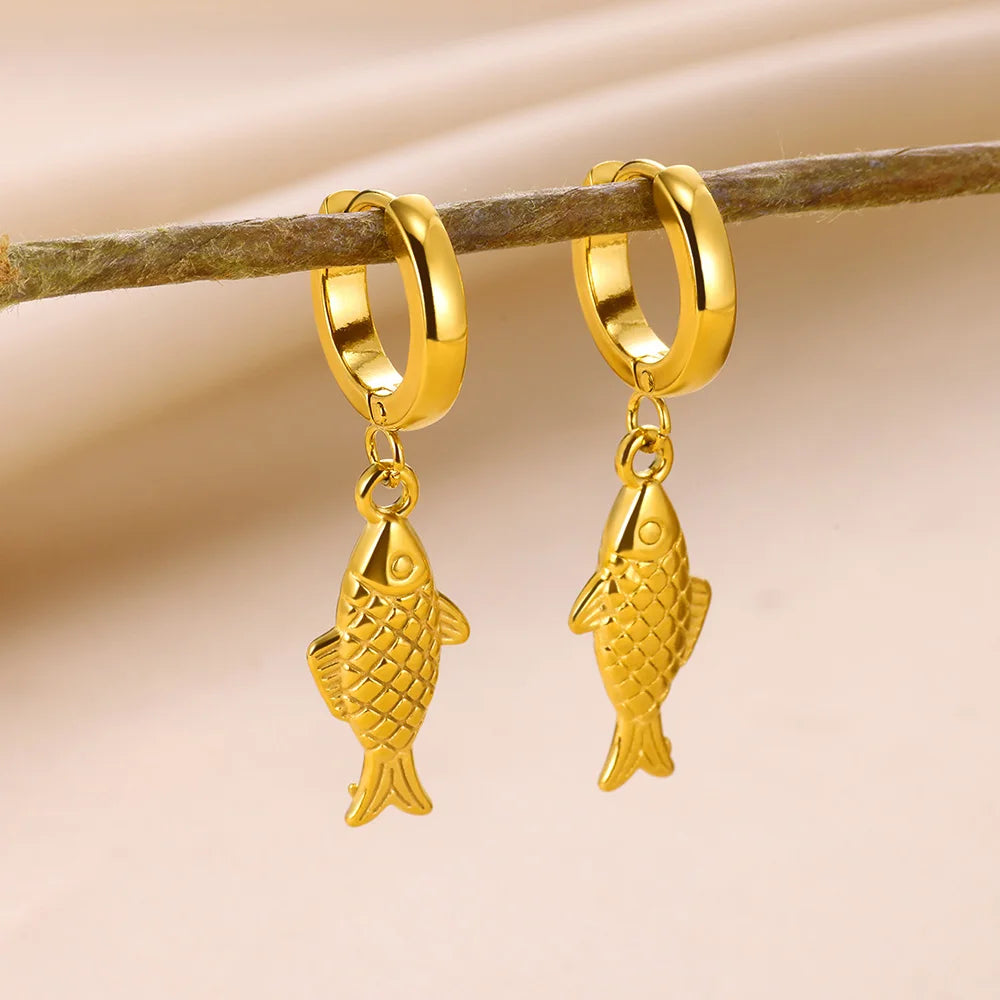 Brincos de argola de concha de estrela do mar de água doce para mulheres elegantes de aço inoxidável cor dourada aretes acessórios de joias de natal