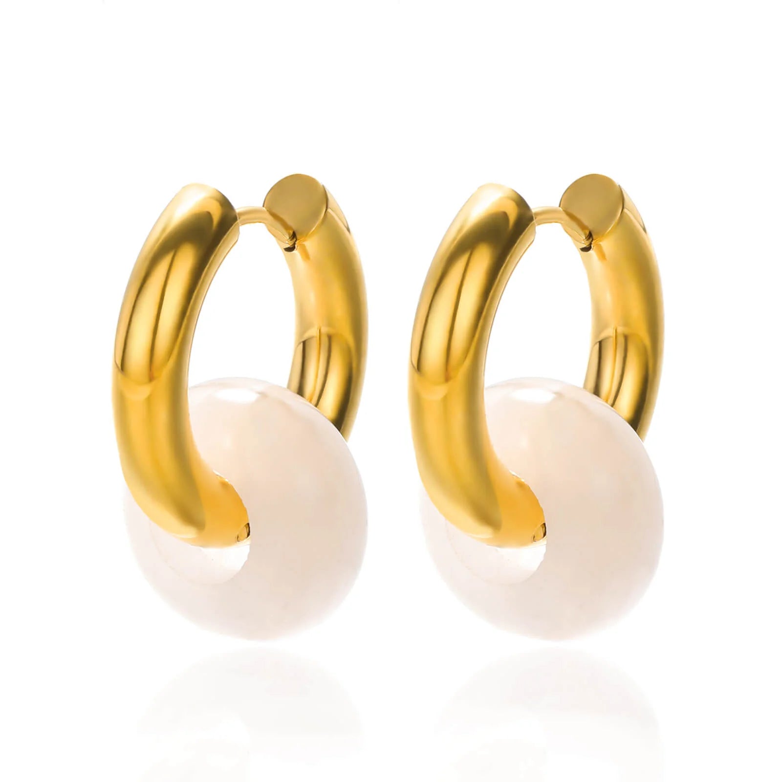 Brincos de argola de concha de estrela do mar de água doce para mulheres elegantes de aço inoxidável cor dourada aretes acessórios de joias de natal