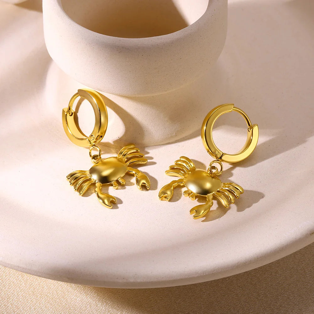 Brincos de argola de concha de estrela do mar de água doce para mulheres elegantes de aço inoxidável cor dourada aretes acessórios de joias de natal